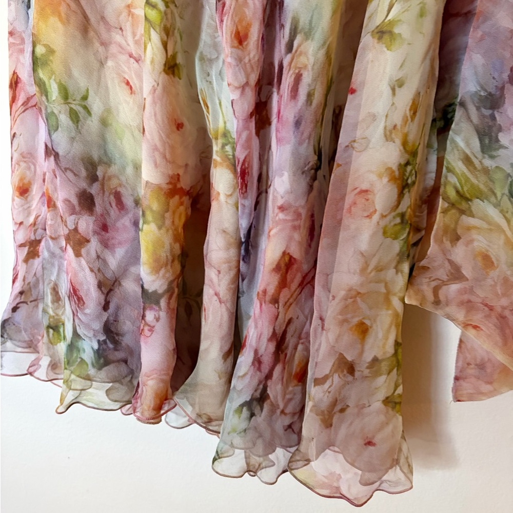 Valentino vintage flowy watercolor Floral Silk Skirt soft luxury romantic garden - Picture 4 of 16